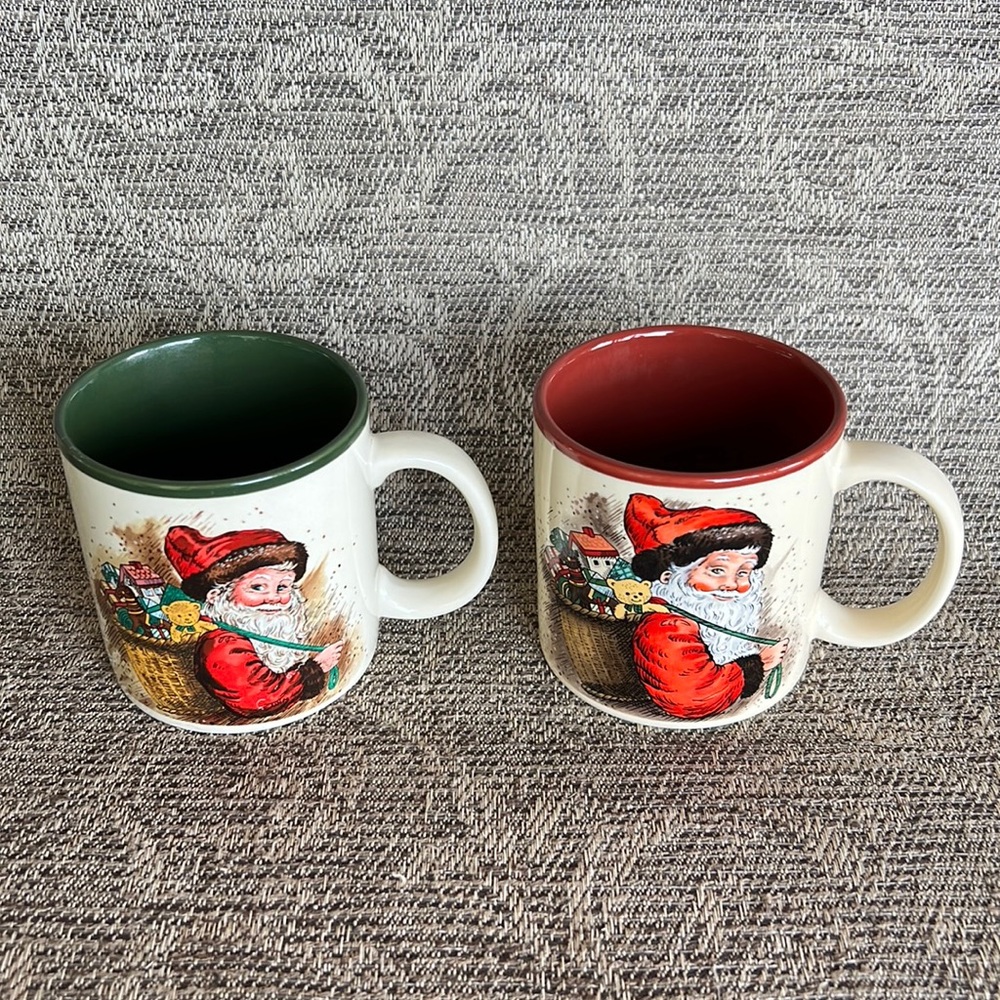 Vintage 1980's Santa coffee mugs. Set of 2